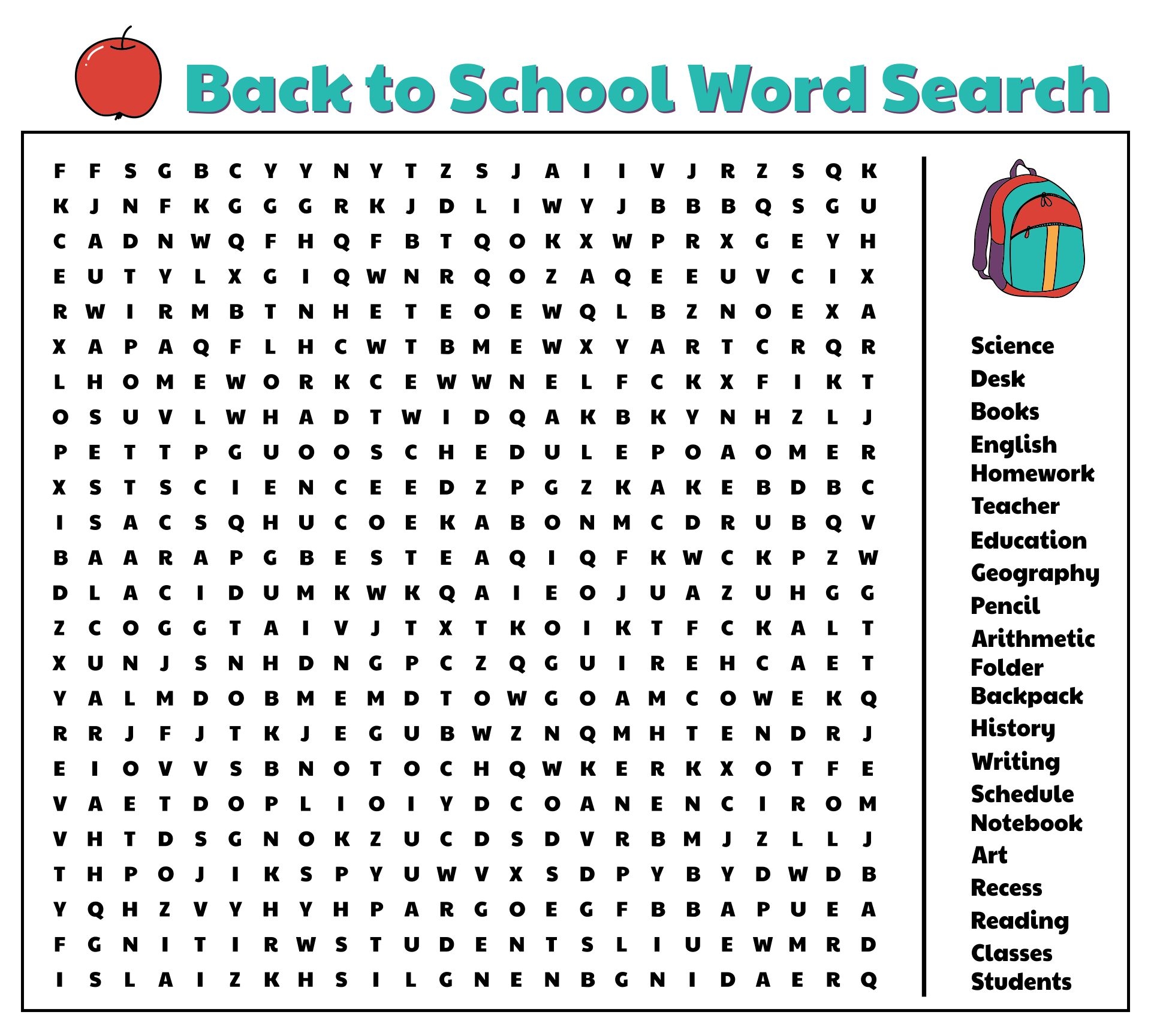 Challenging Back To School Word Search For Kids Worksheets Library