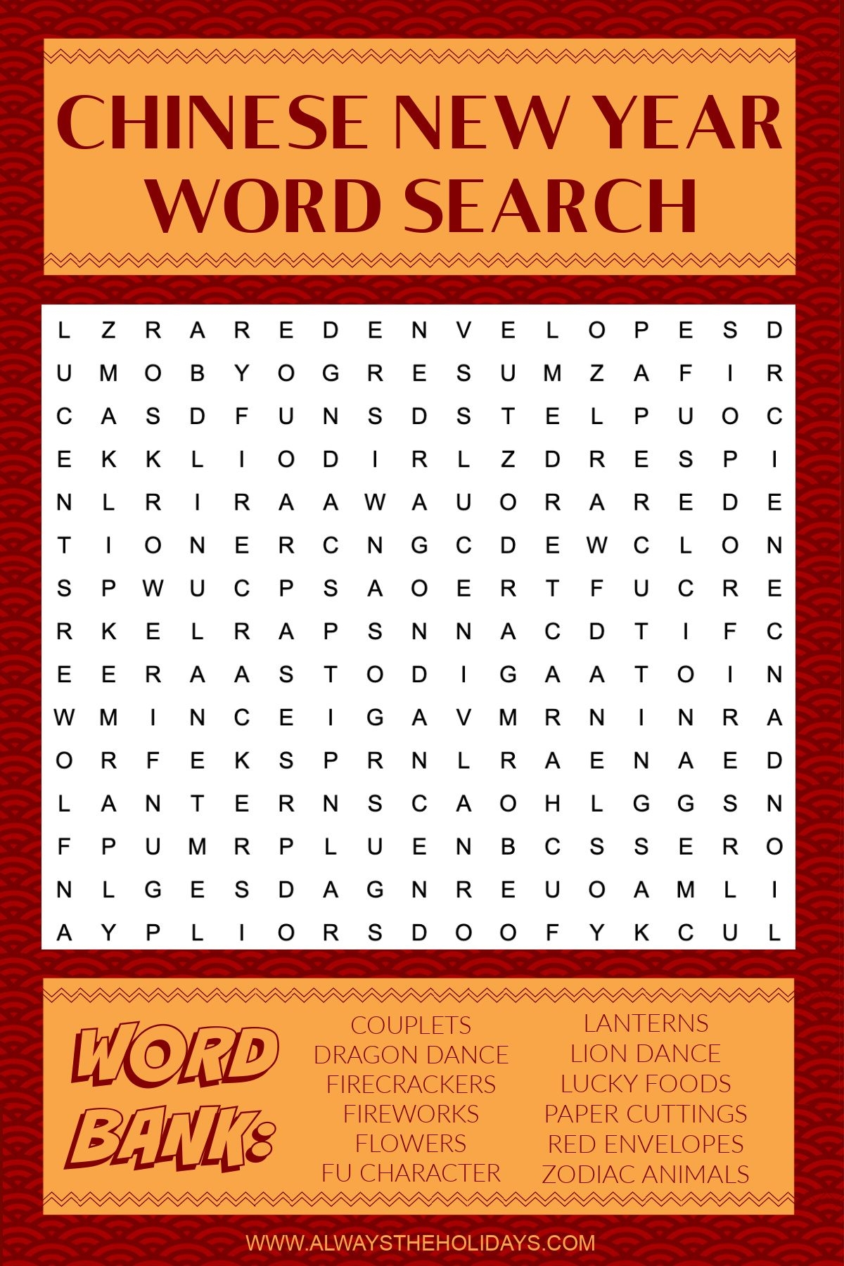 Lunar New Year Word Search Printable