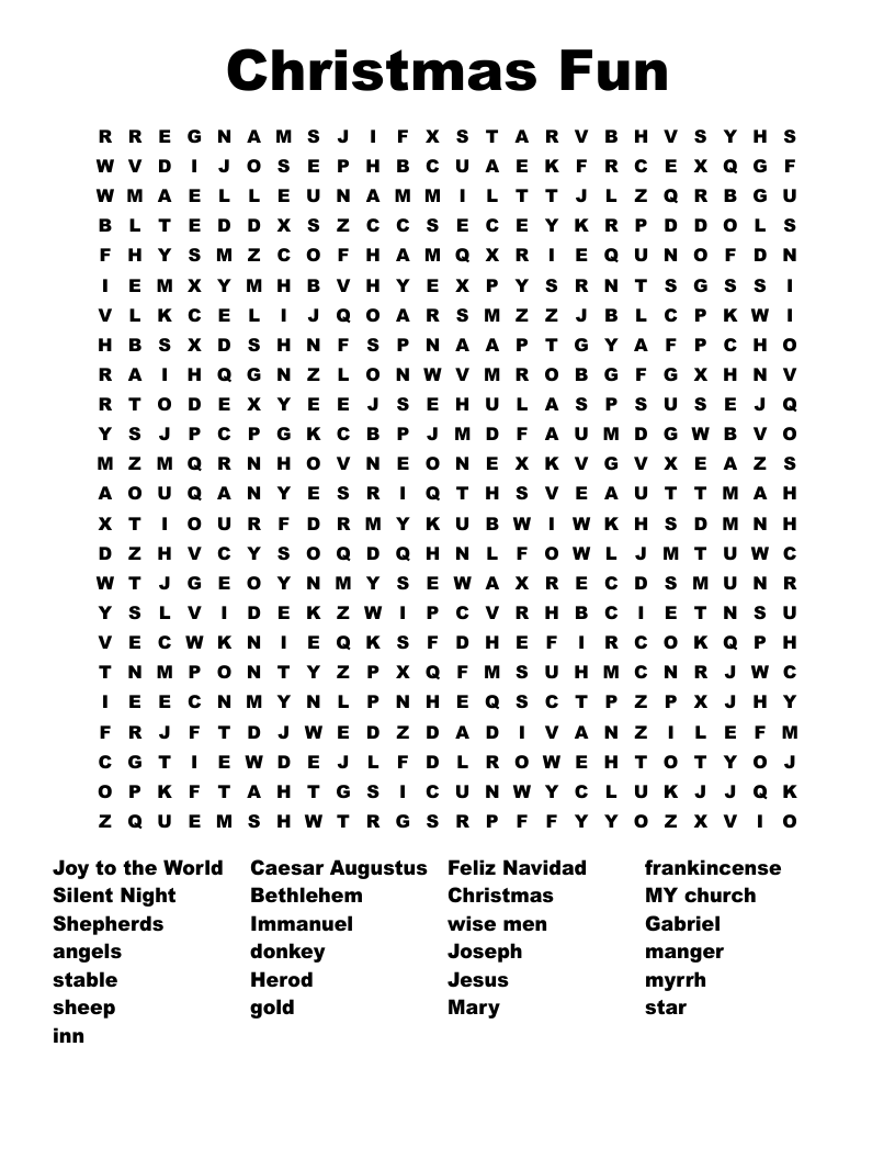 Christmas Fun Word Search WordMint