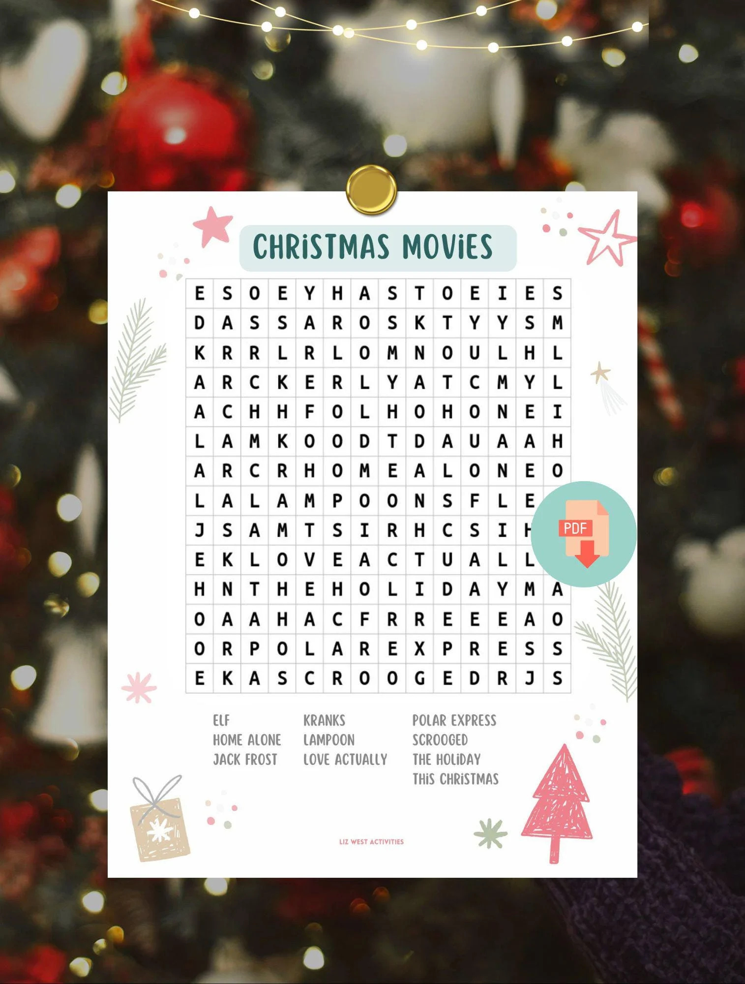 Christmas Movies Printable Word Search Puzzle Christmas Movie Word Search Large Print Word Search Christmas Party Games Family Etsy