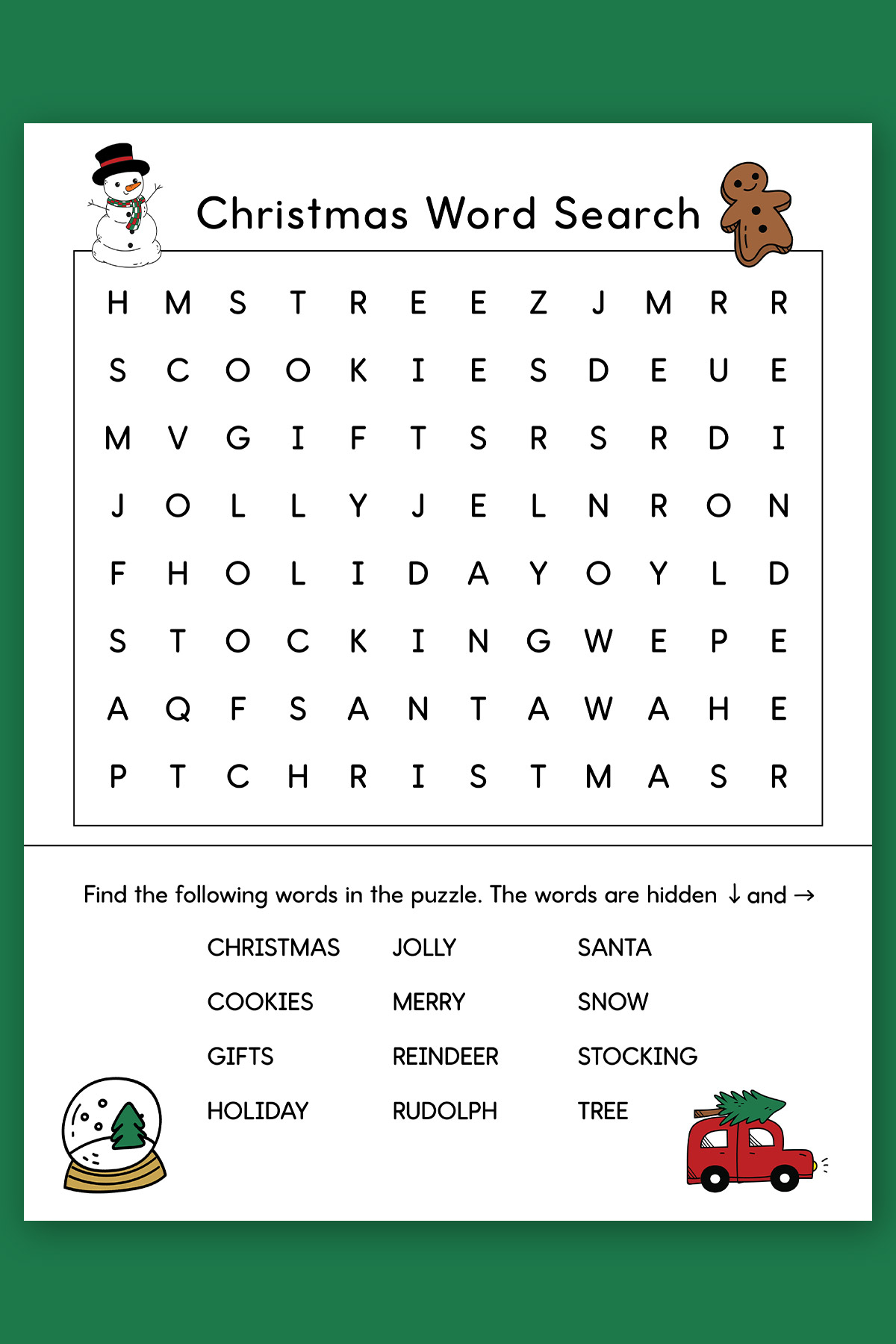 Christmas Word Search Printable Easy