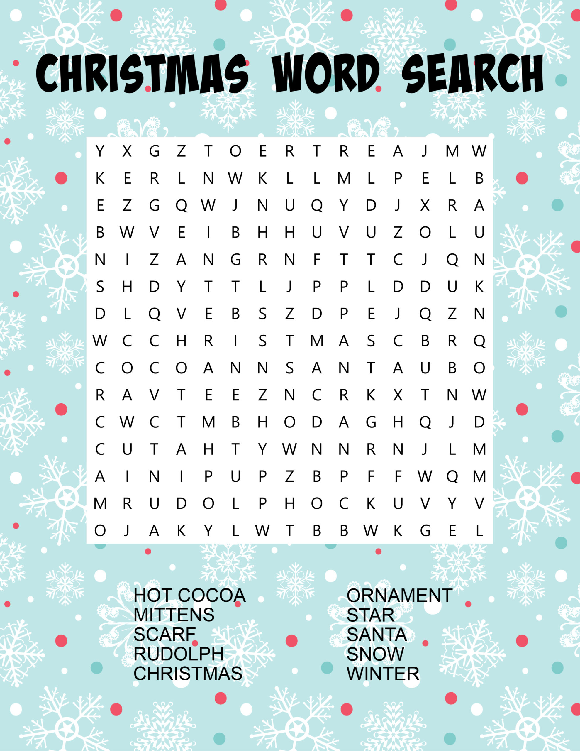 Word Search Free Printable Christmas