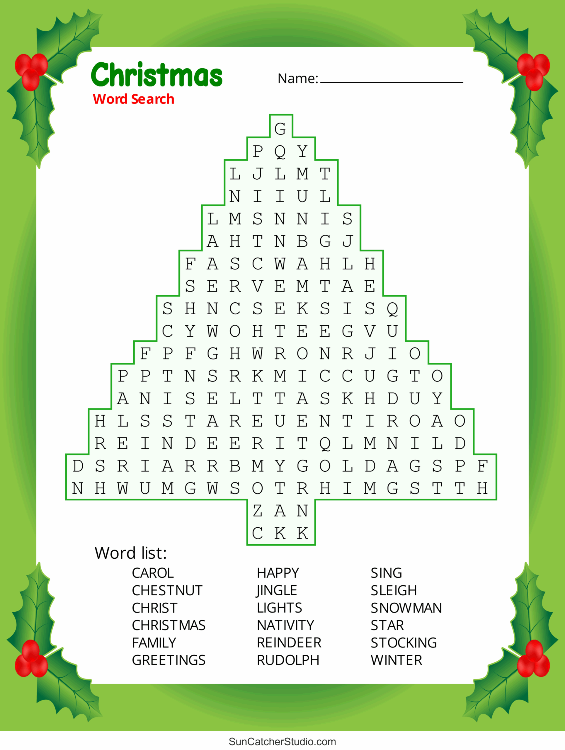 Simple Christmas Word Search Printable