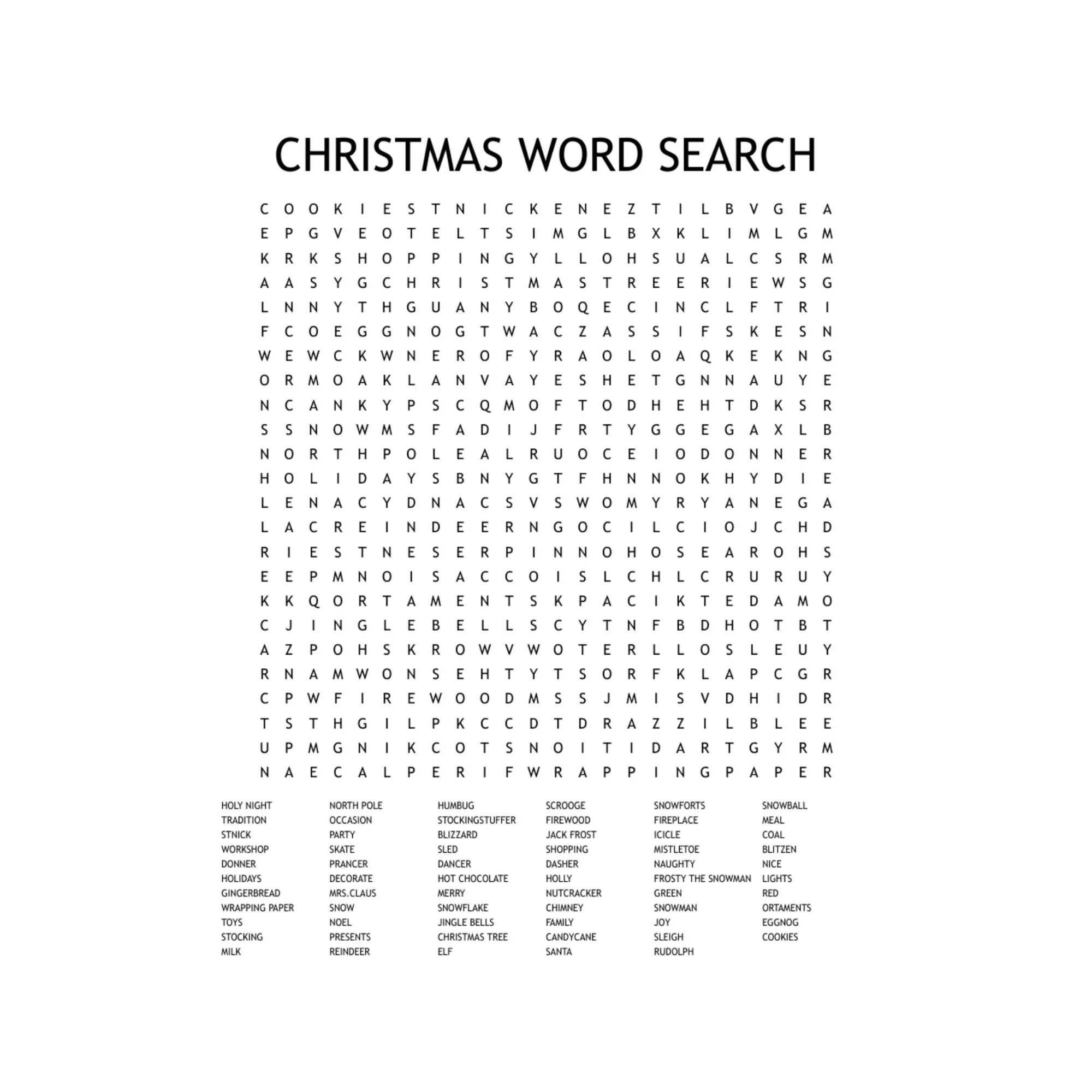 christmas word search printable download pdf instant digital
