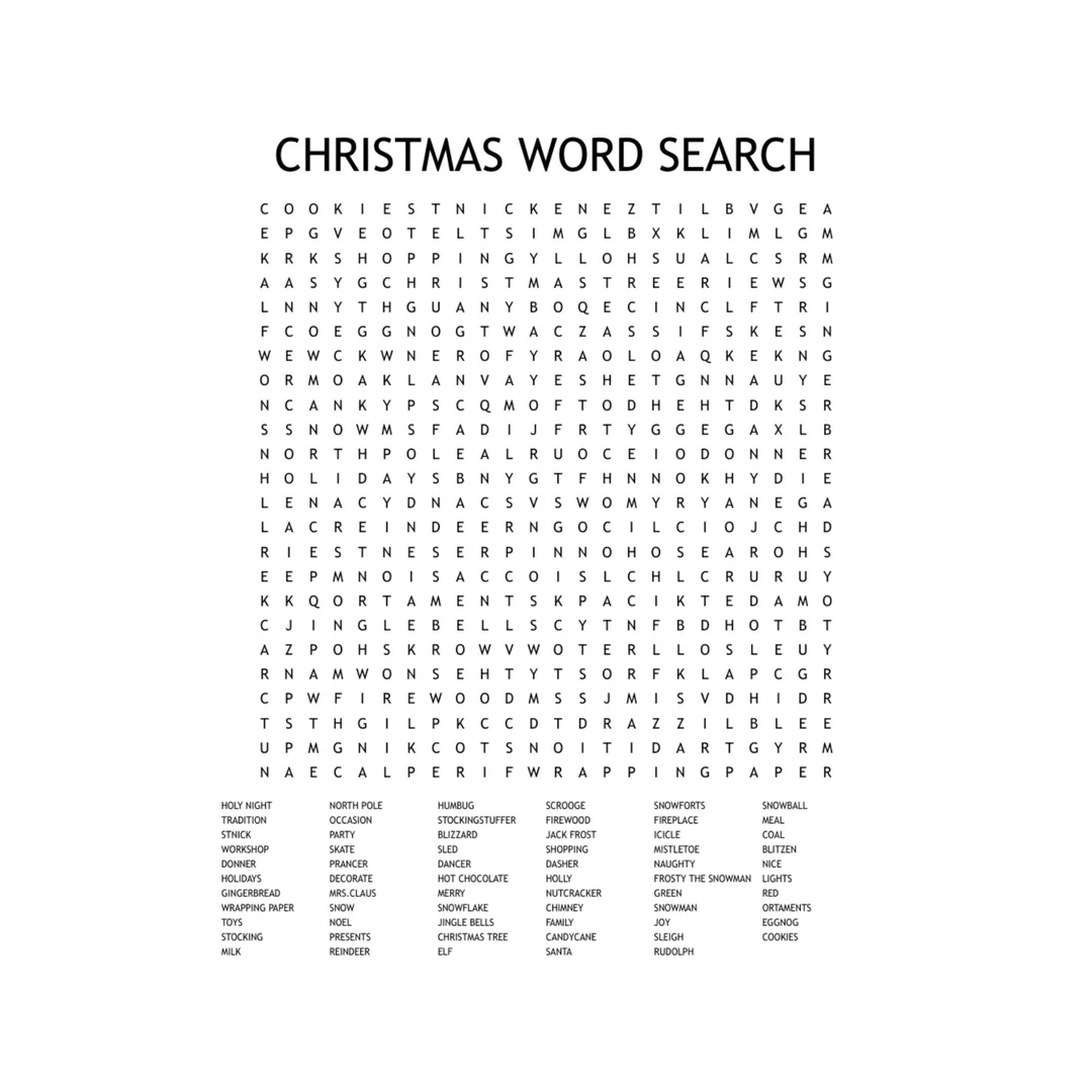 christmas word search printable download pdf instant digital