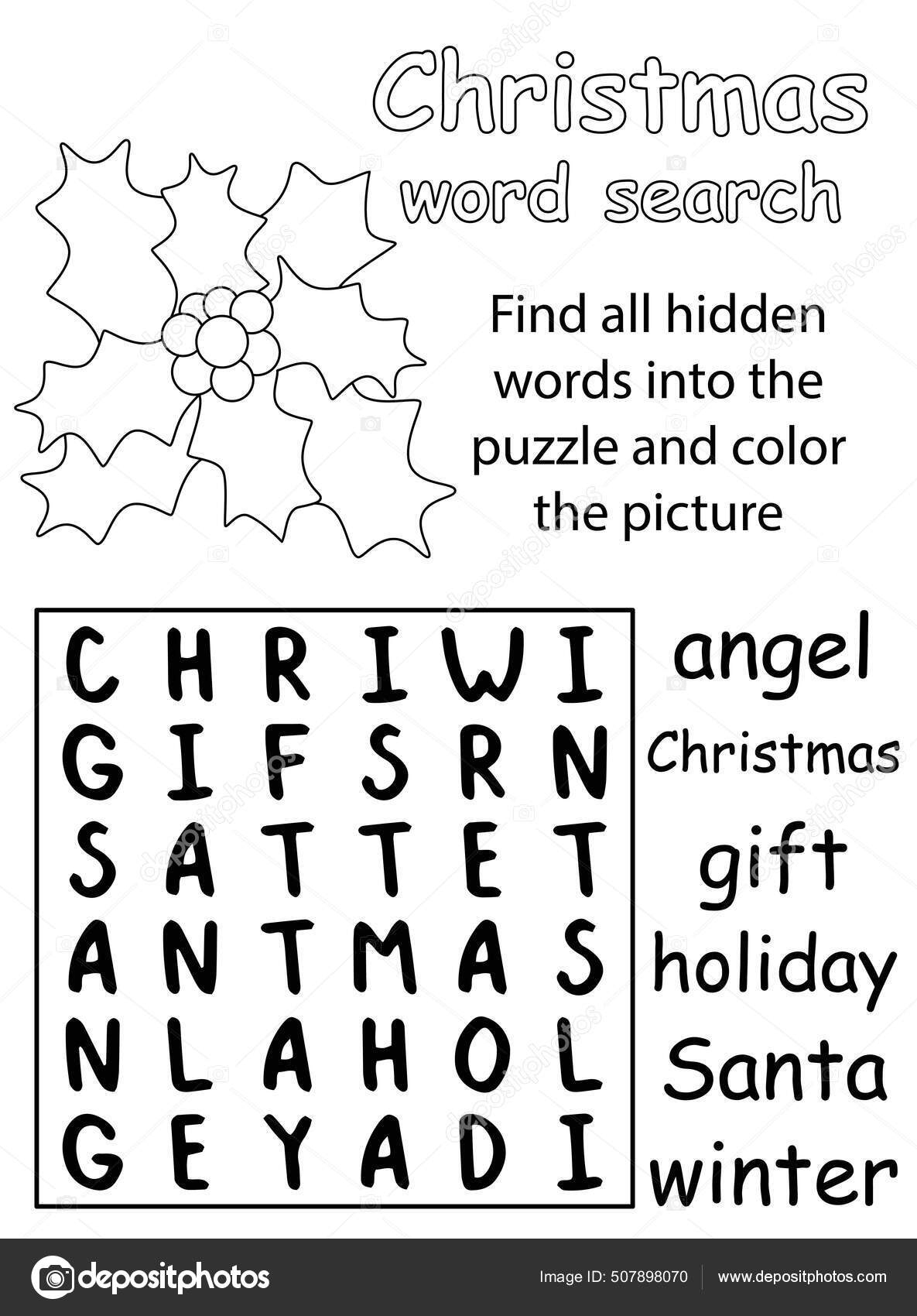 Christmas Word Search Puzzle For Kids Black And White Version With Coloring Page Vector Illustration Find All Hidden Words Into The Puzzle And Color The Picture Stock Vector By Funfish yandex ru 507898070