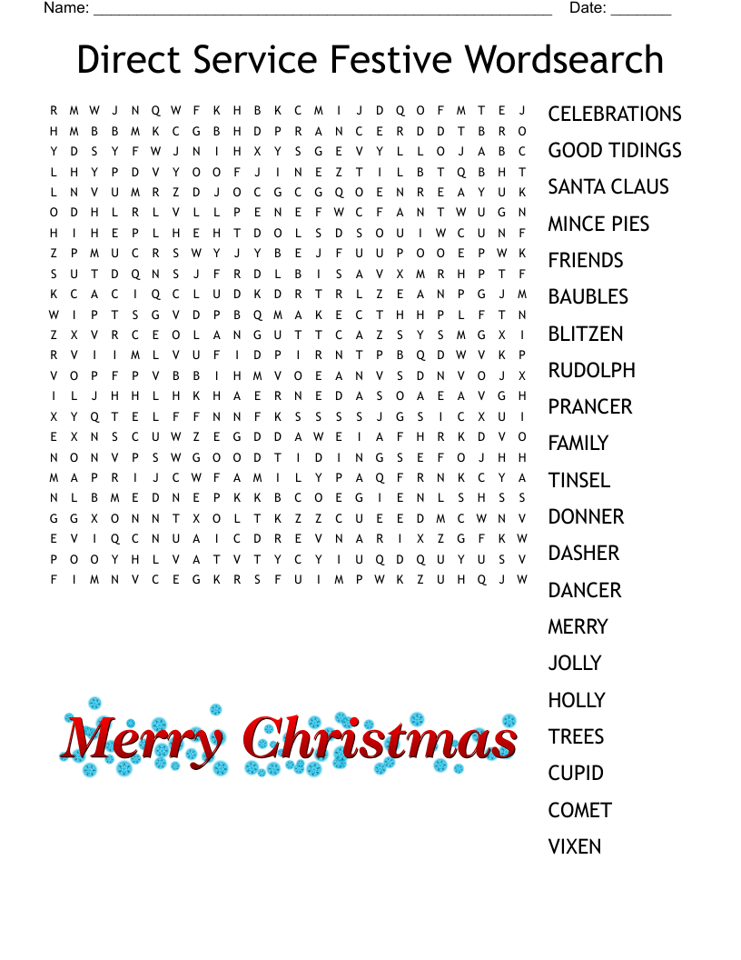 Christmas Word Search Printable Difficult