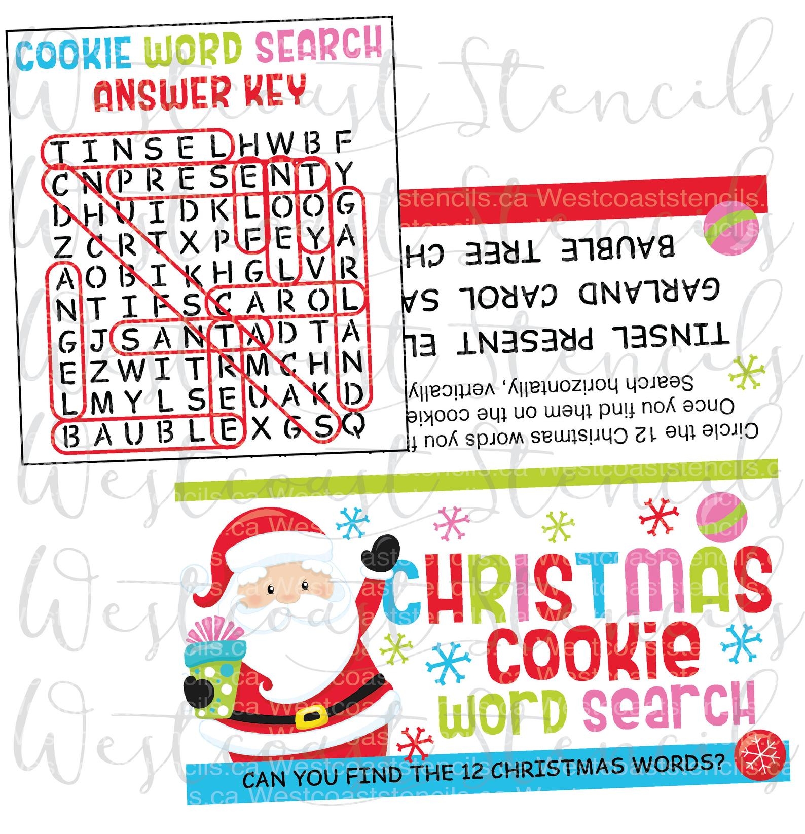Christmas Wordsearch Word Search Bag Topper For Royal Icing Sugar Cookies