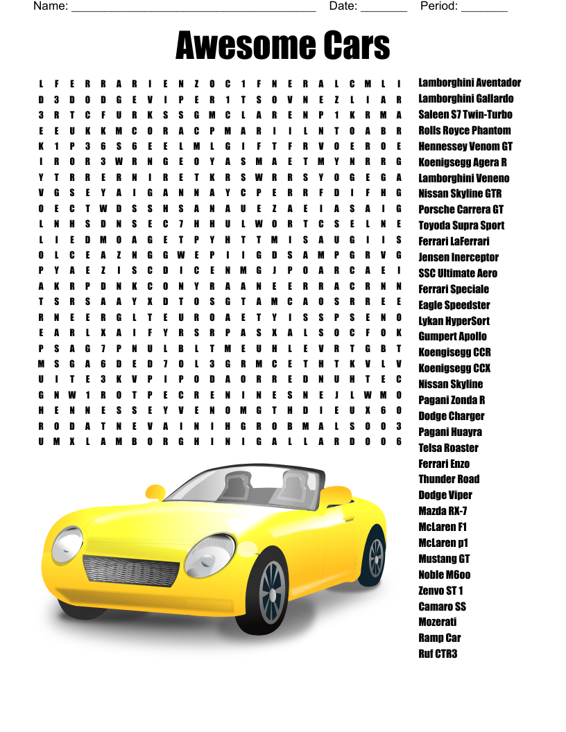 Classic Cars Word Search WordMint
