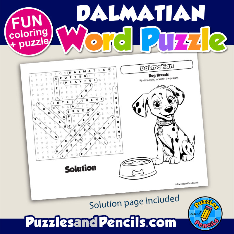 Dalmatian Word Search Puzzle Activity Page And Coloring Dog Breeds Made By Teachers