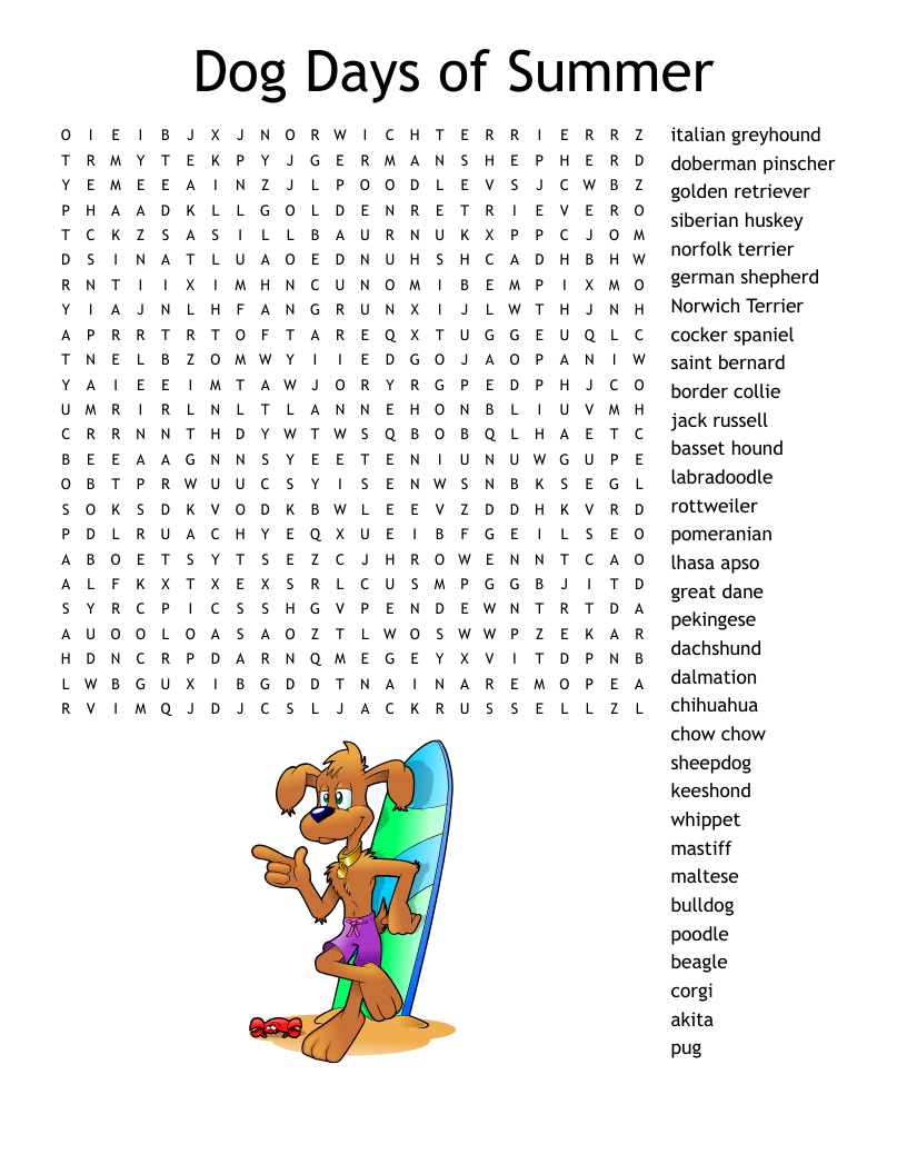 Dog Themed Word Search