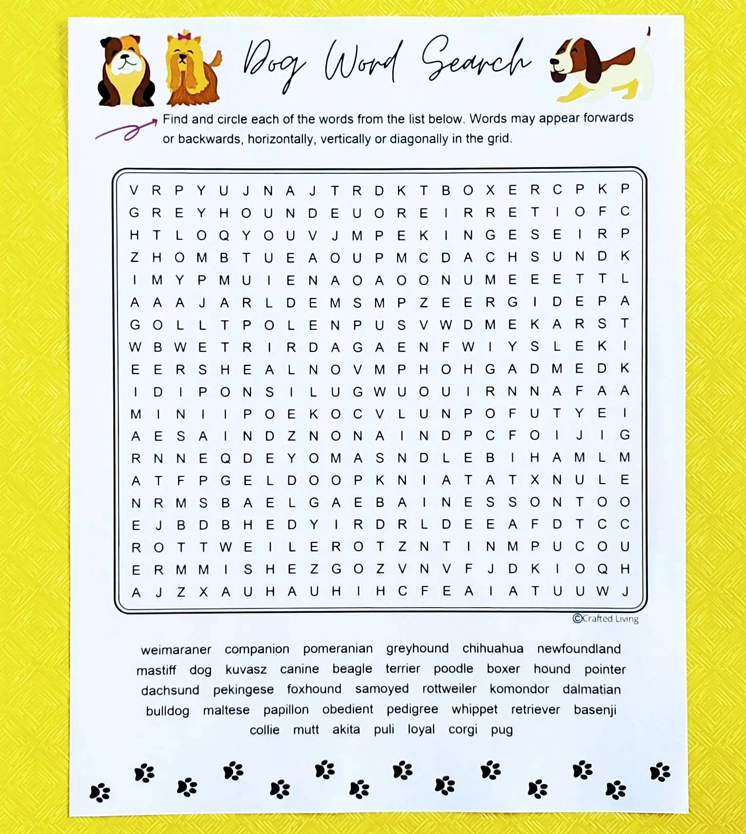 Dog Printable Word Search Animal Word Puzzle Party Game Brain Teaser Game Home School Classroom Home Activity Vocabulary Game Etsy