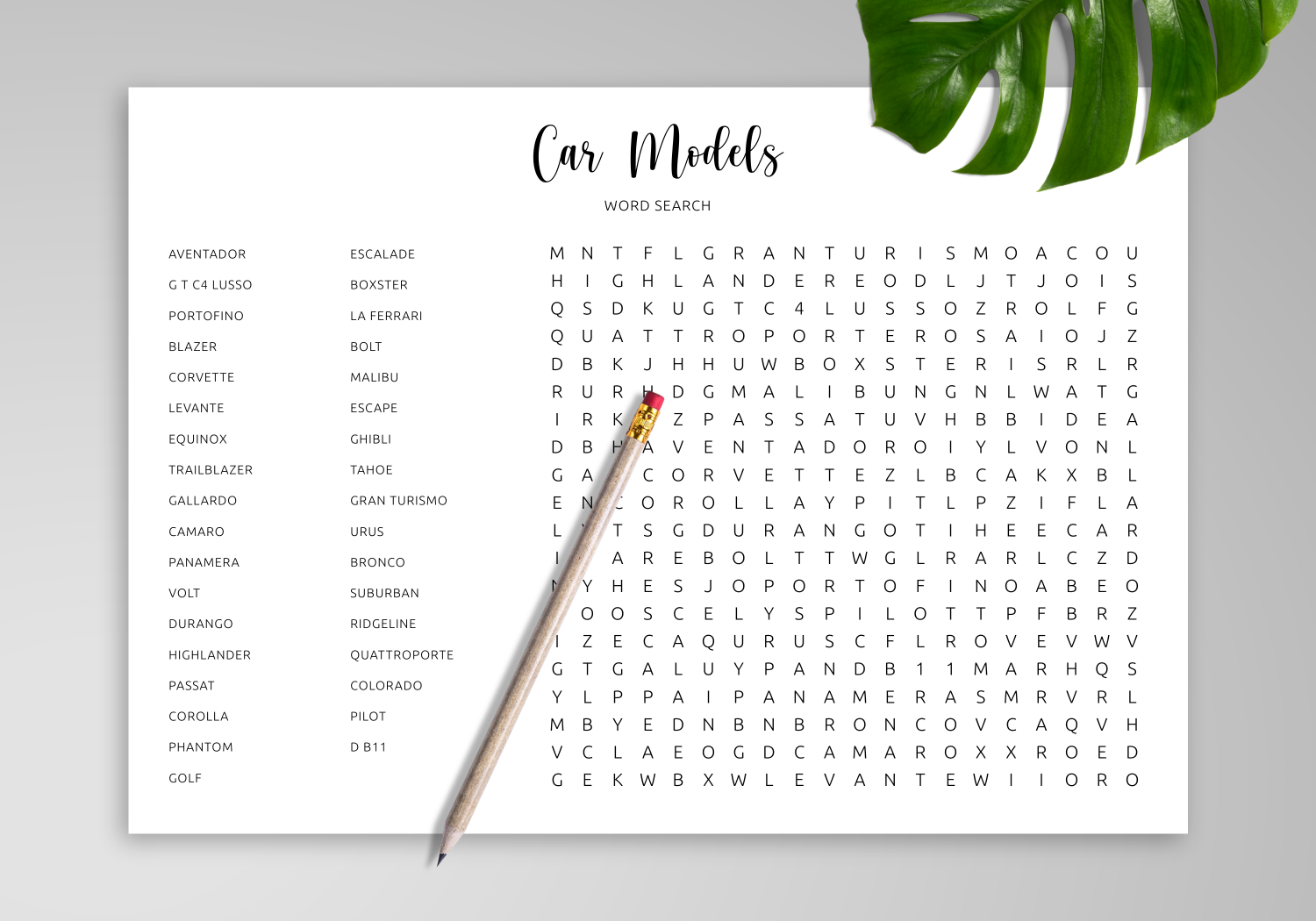 Download Printable Car Models Word Search In PDF