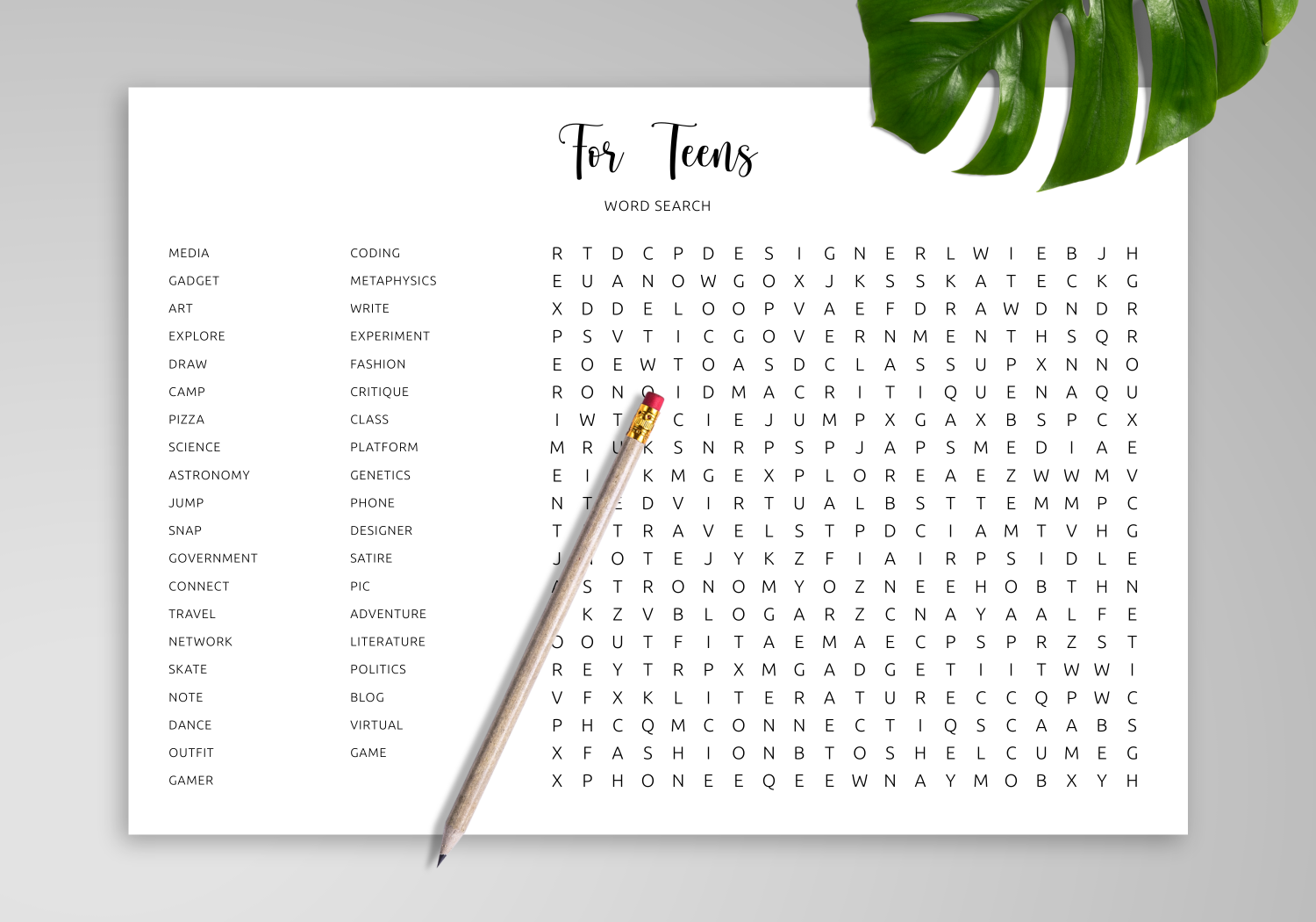 Teen Word Searches Free Printable