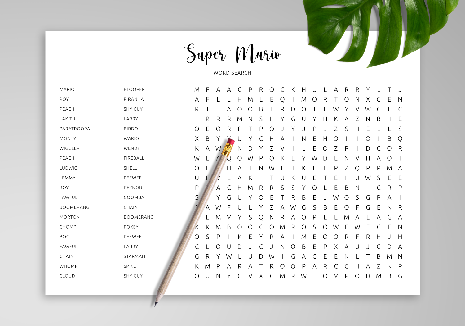 Download Printable Super Mario Word Search In PDF