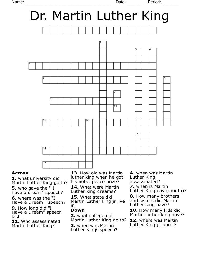 Dr Martin Luther King Crossword WordMint