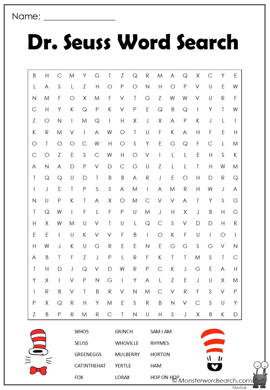 Dr Seuss Word Search Answers