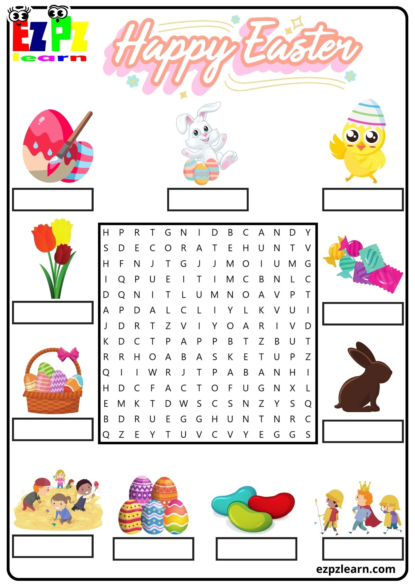 Easter Holiday Vocabulary Word Search And Write The Words Activity For Kids PDF Ezpzlearn
