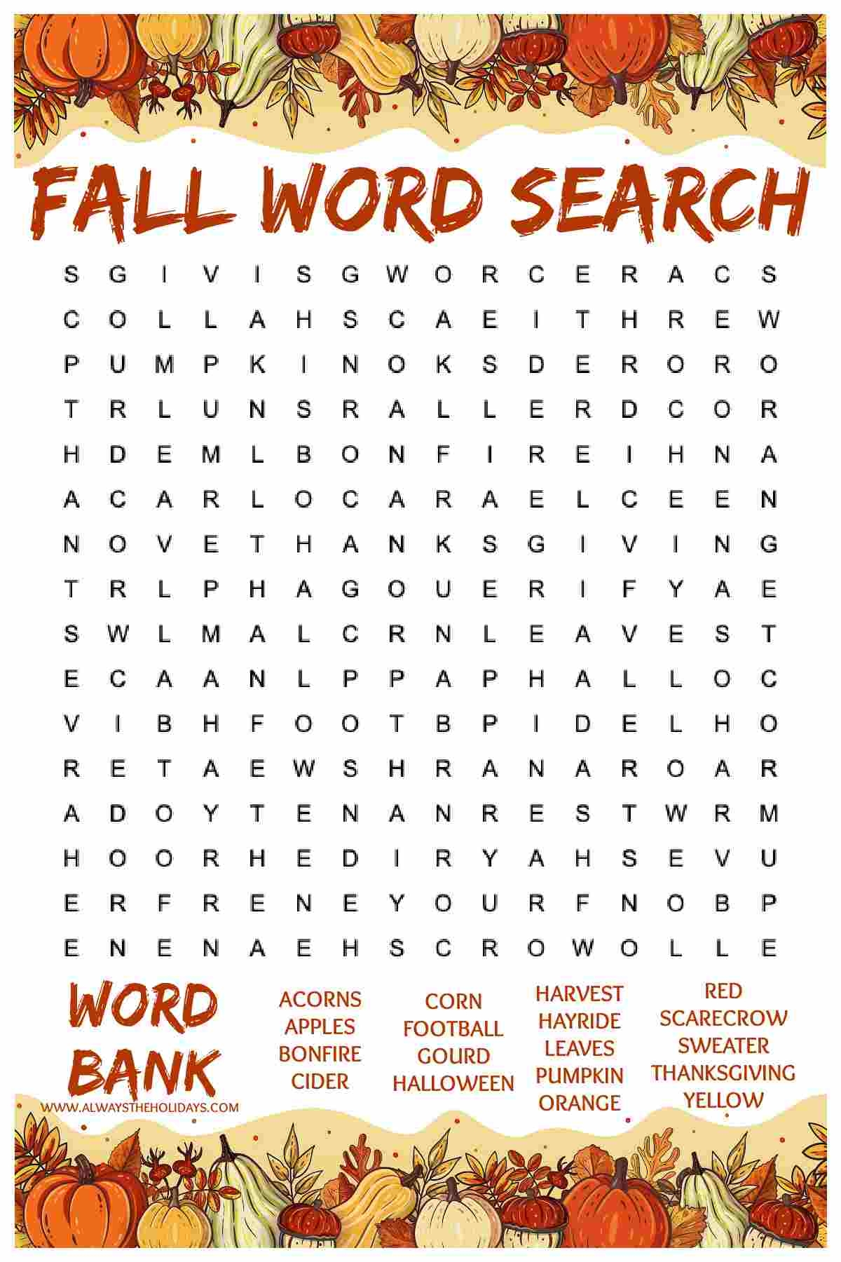 easy fall word search printable free word find with answers