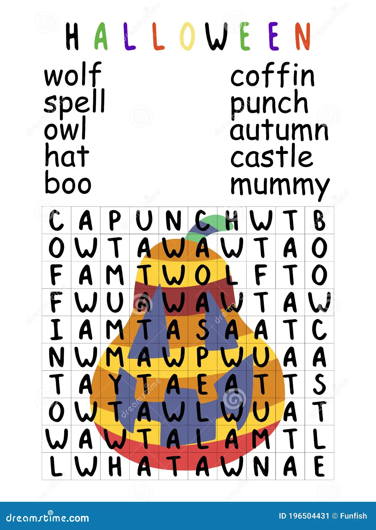Easy Halloween Word Search Puzzle For Kids Stock Vector Illustration Educational English Word Game For Elementary And Middle Scho Stock Vector Illustration Of Castle Game 196504431