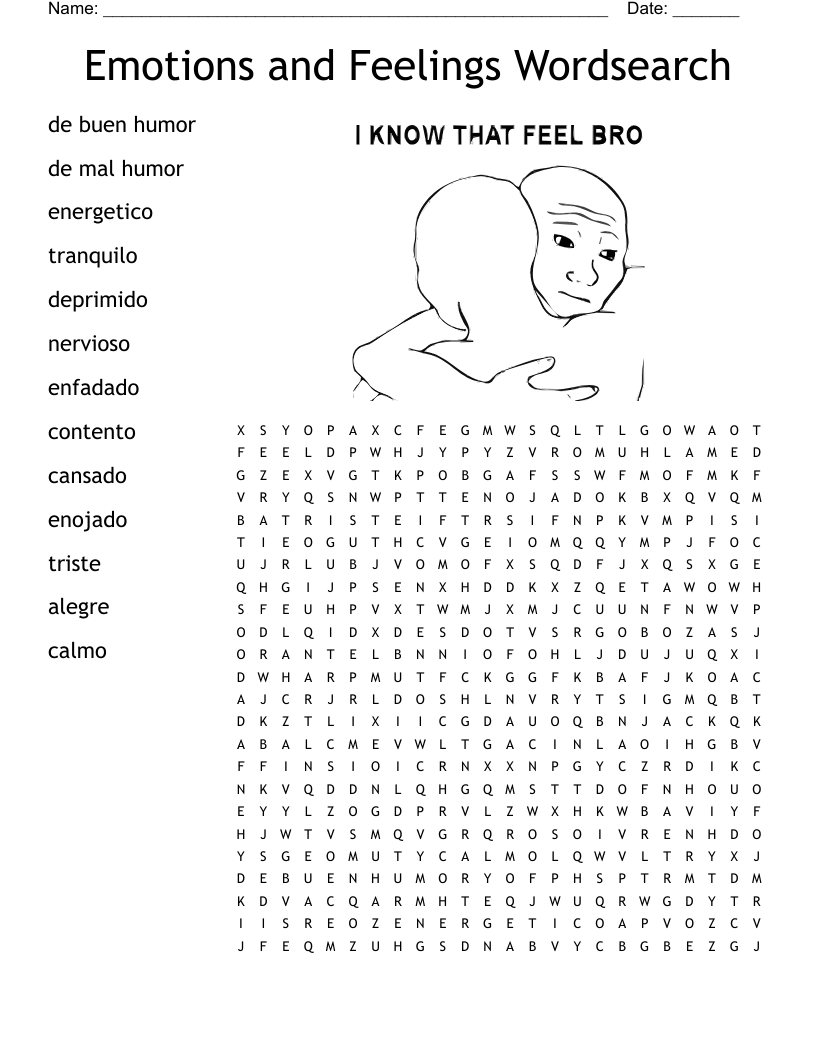 Emotions U0026 Feelings Word Search WordMint