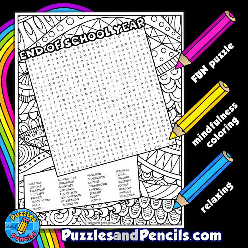 End Of School Word Search Free Printable