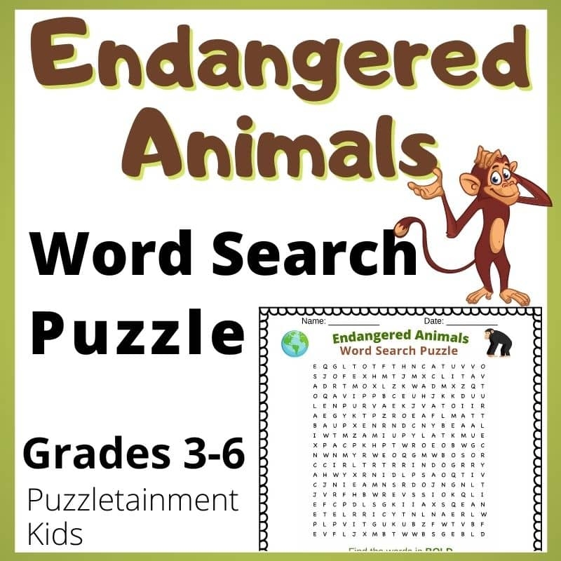 Endangered Animals Word Search Puzzle free Printable PDF Puzzletainment Publishing