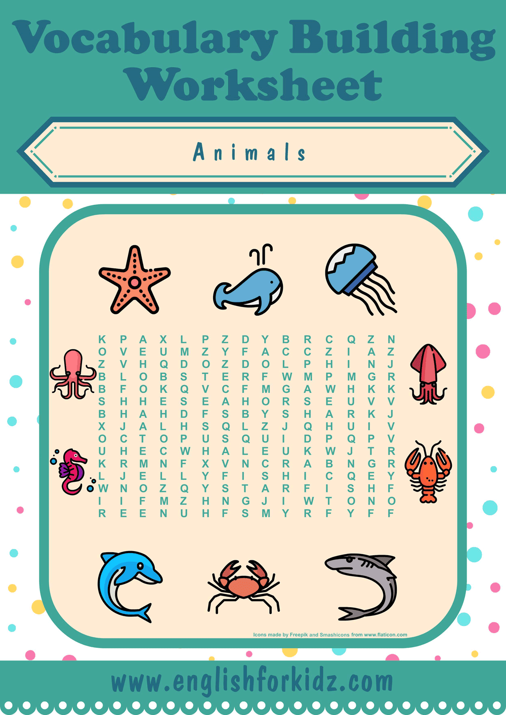 English For Kids Step By Step Animals Word Search Worksheets