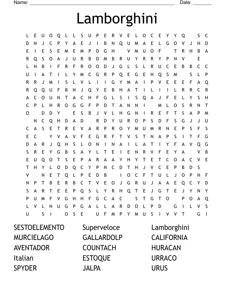 Epic Sport Cars Word Search WordMint