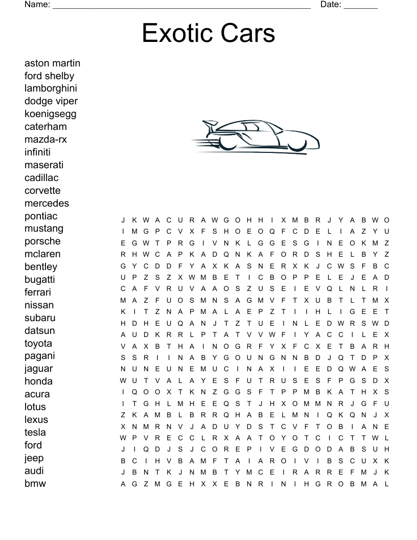 Car Themed Word Search