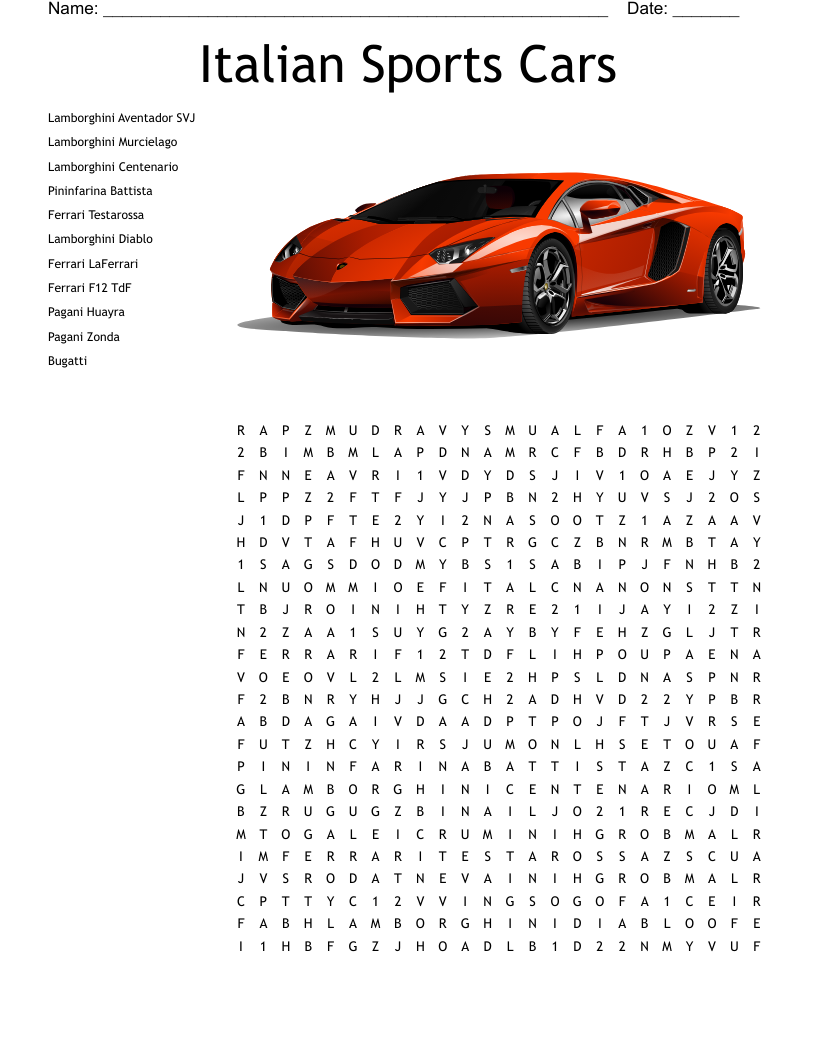 Printable Car Word Search Puzzles
