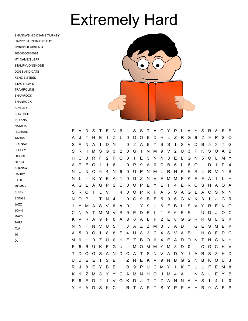 Difficult Printable Word Searches