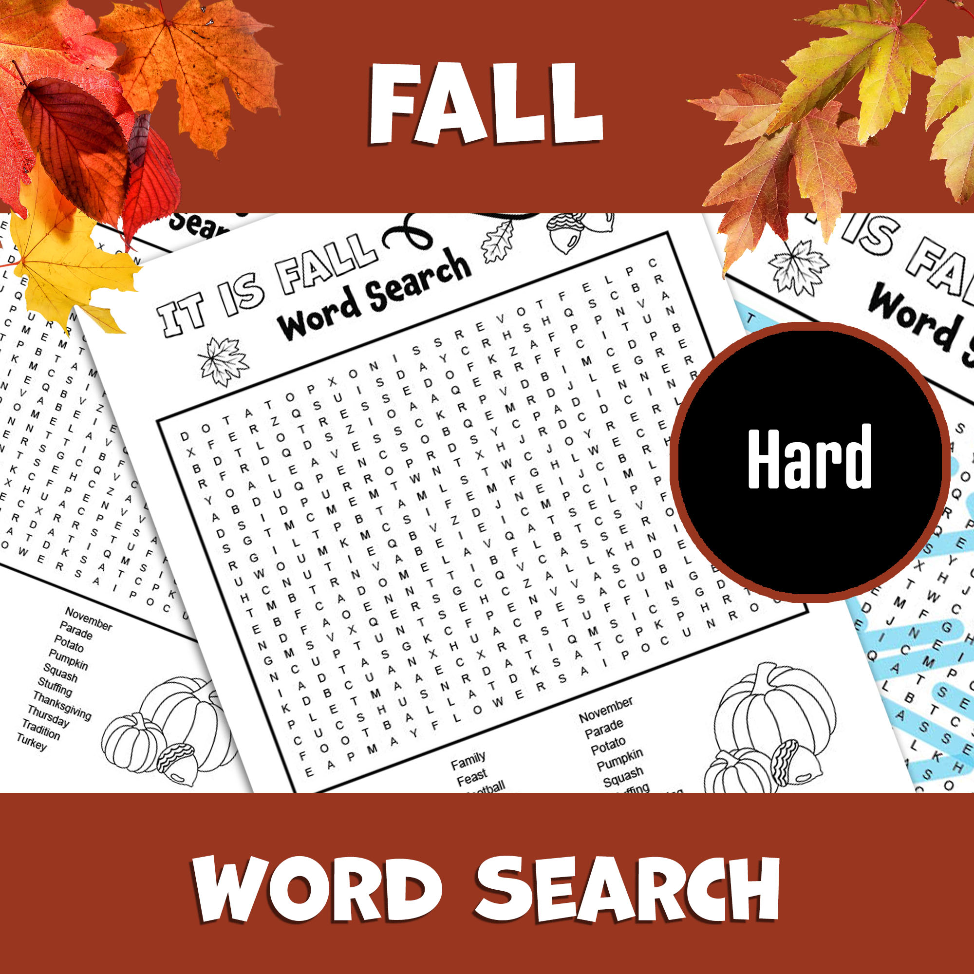 Fall Word Search Hard Level Autumn Word Game Activity Intermediate Classful