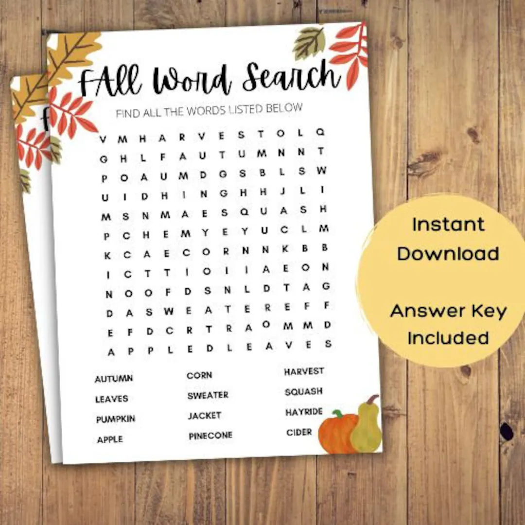 Fall Word Search Printable Autumn Word Search Outdoor Word Search Family Word Search Fall Birthday Puzzle Thanksgiving Puzzle Etsy