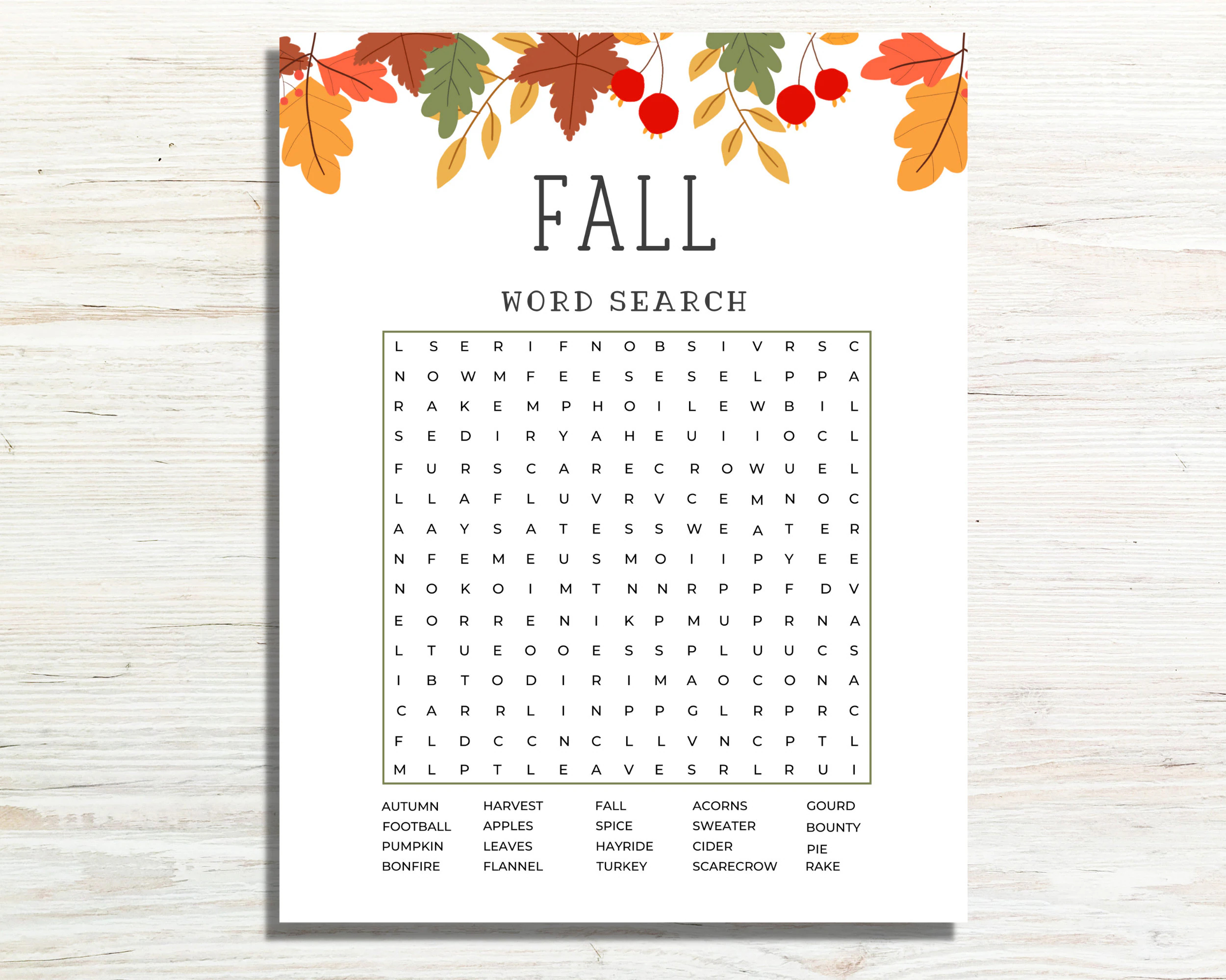 Fall Word Search Free Printable