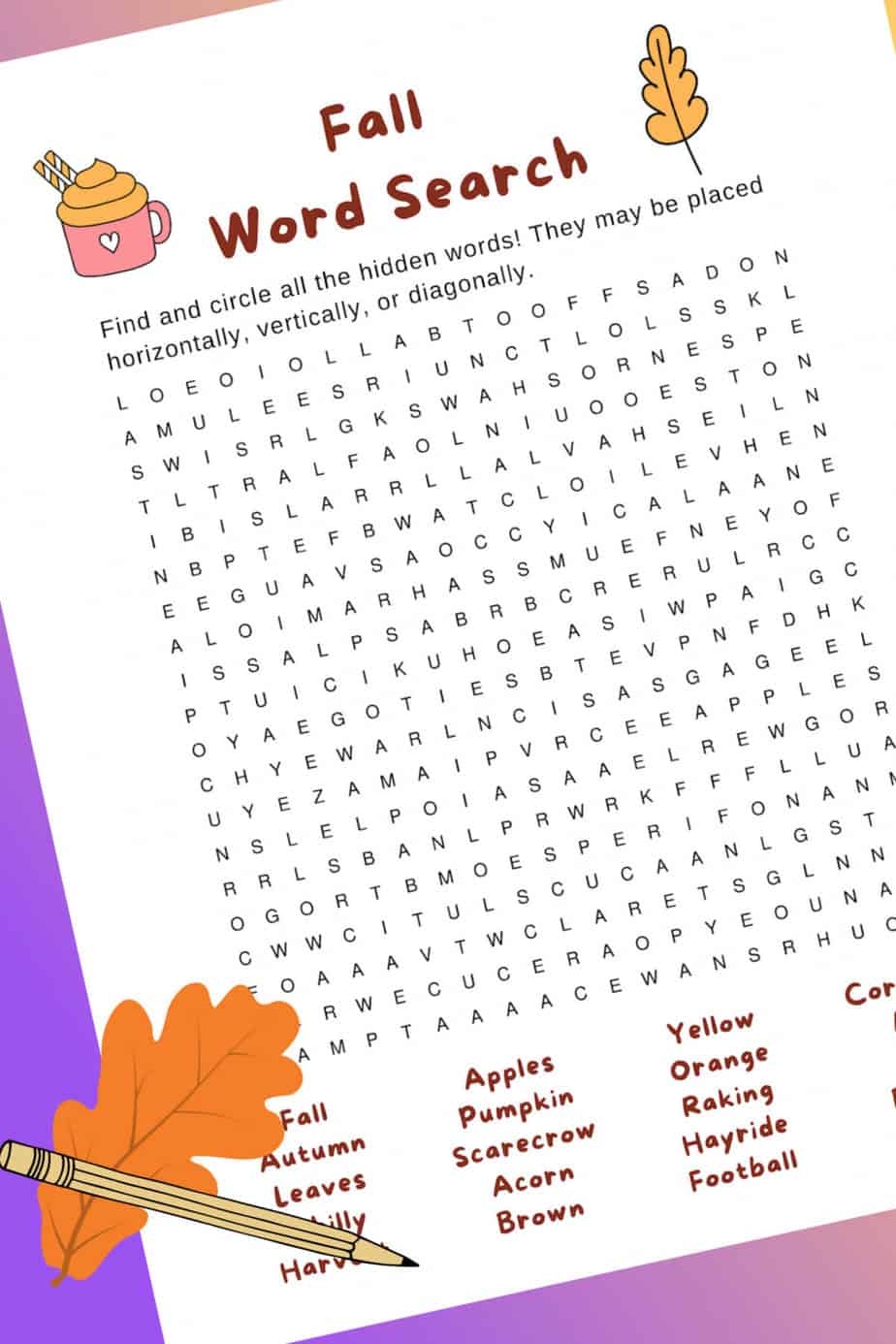 Printable Fall Word Search Puzzles