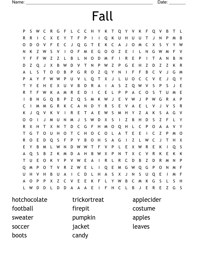 Fall Word Search Puzzles For Adults Printable