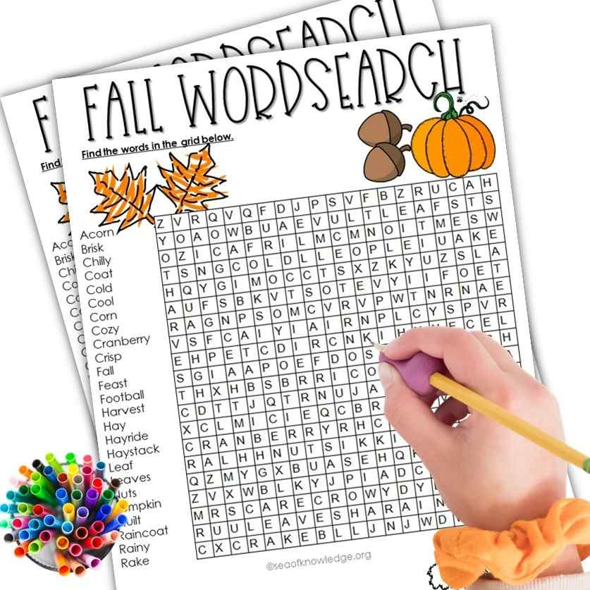 fall words word search printable giant game with answers