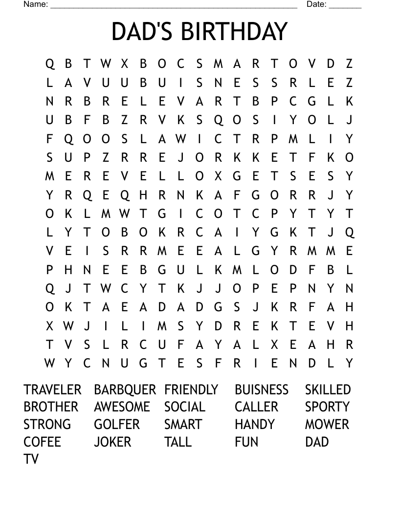 Father's Day Word Search Printable Father's Day Word Search Printable
