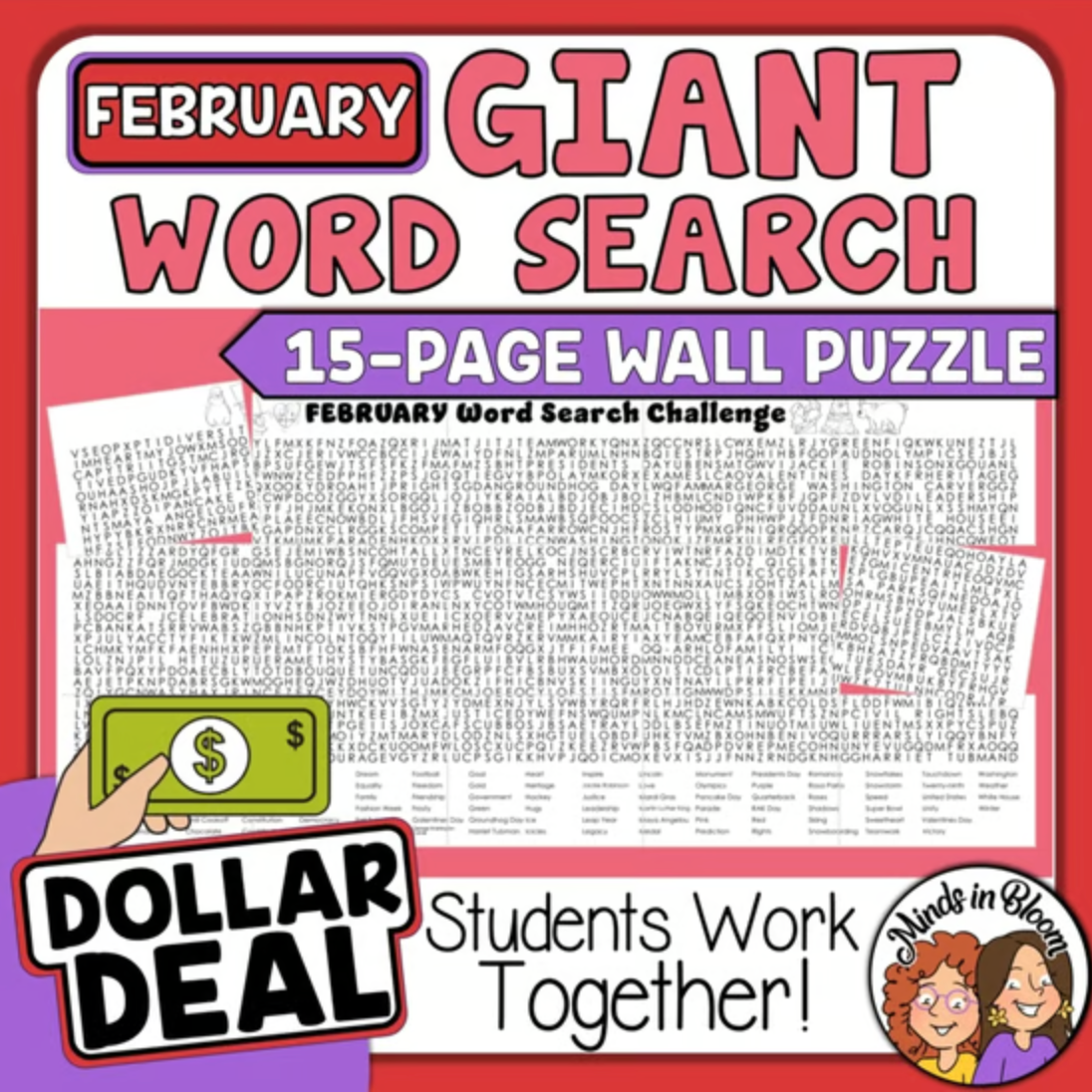 February Word Search Includes Black History Month Presidents Day Valentines