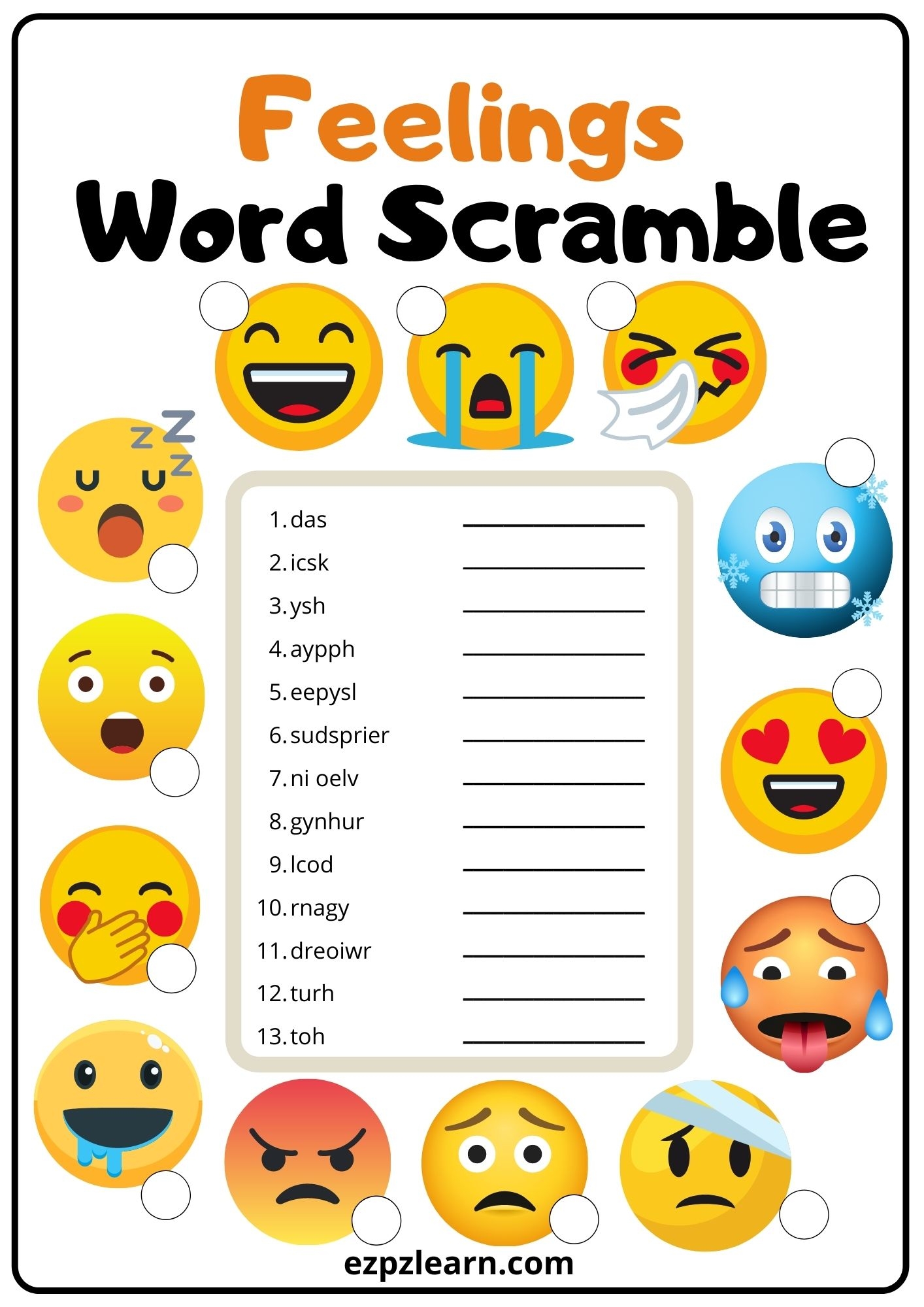 Feelings Word Scramble 2 Ezpzlearn