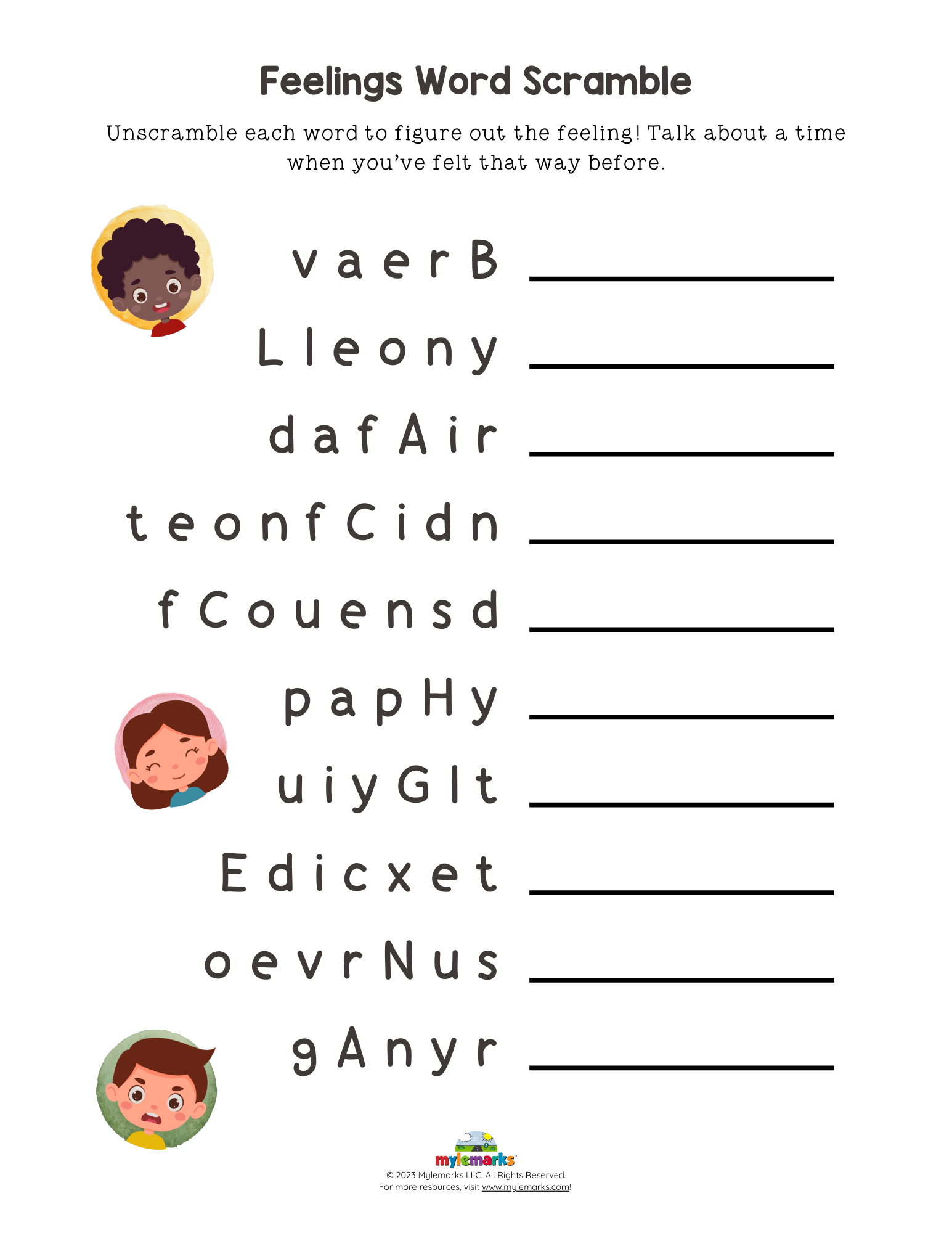 Free Printable Feelings Word Search