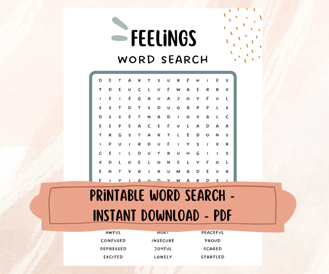 Feelings Word Search Printable Mental Health Word Search Therapy Worksheet Self Care Activity Word Search For Teens U0026 Kids Etsy