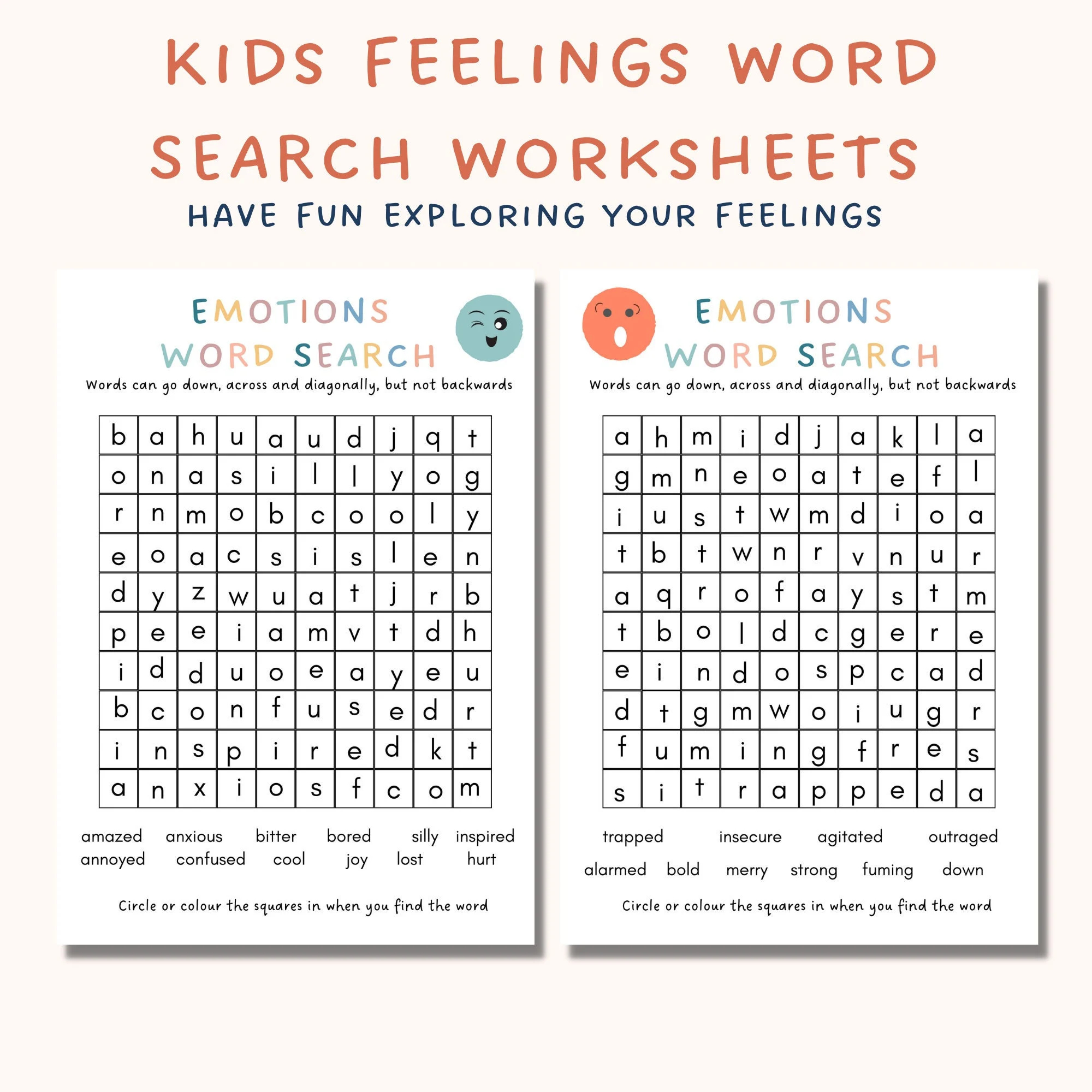 Feelings Word Search Worksheets Kids Feelings Calming Down Corner Social Emotional Learning Calm Down Corner Mindfulness Counselor Etsy Sweden