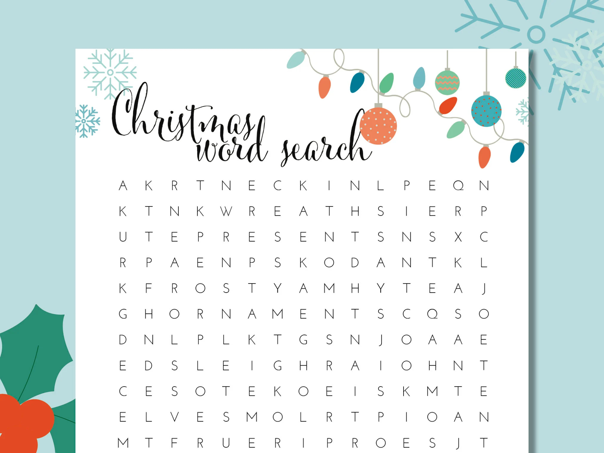Festive Christmas Word Search Puzzle Holiday Fun For All Ages Printable And Enjoyable 