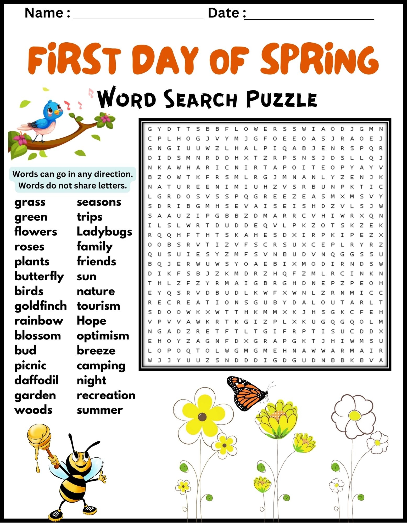 Spring Word Search Printable For Kids