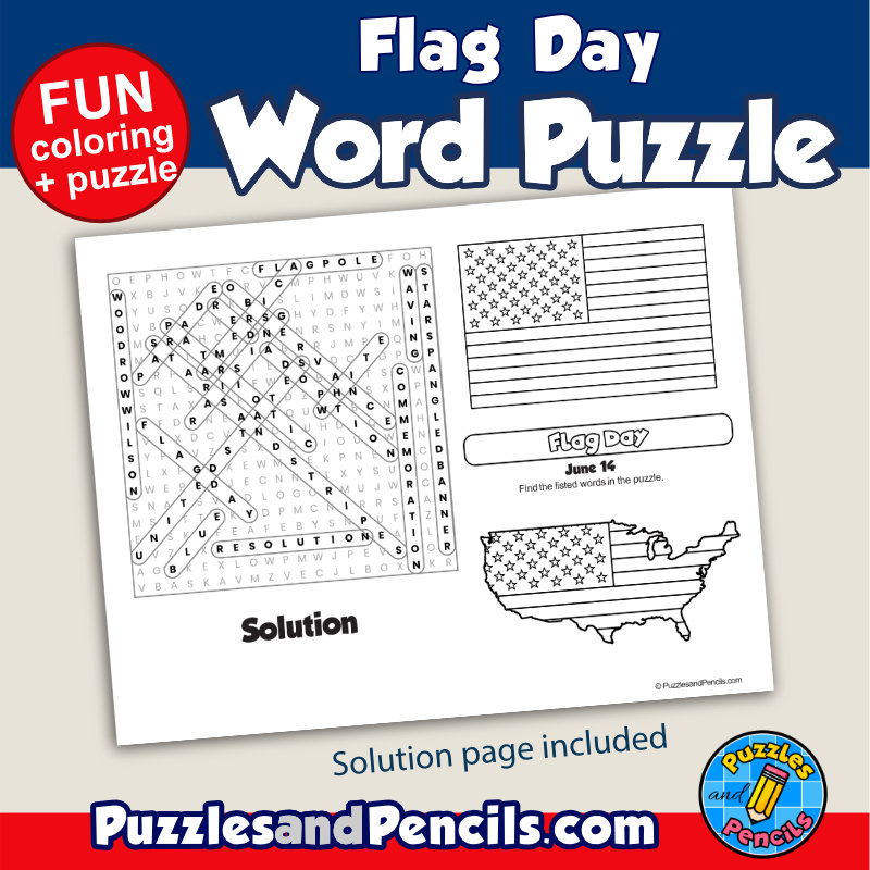 Flag Day Word Search Puzzle Activity Page And Coloring June Wordsearch Made By Teachers
