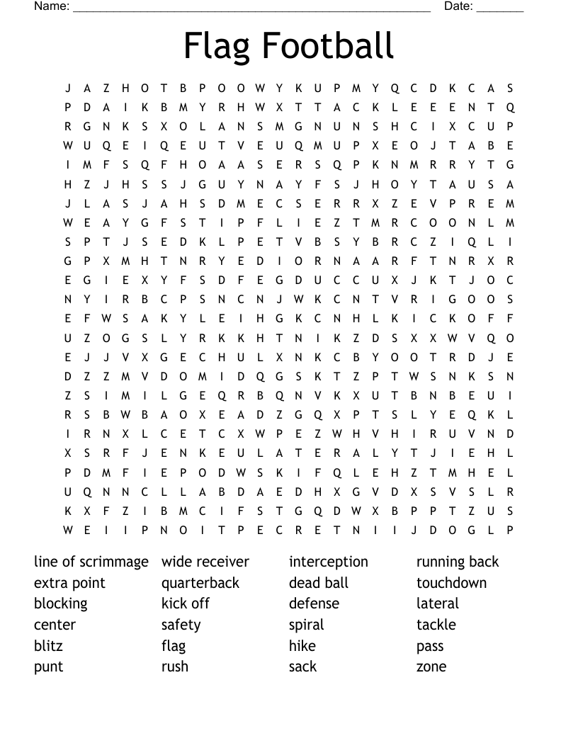 Flag Football Word Search WordMint