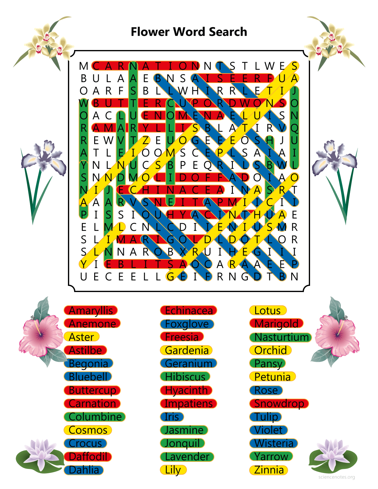 Flower Word Search Worksheet