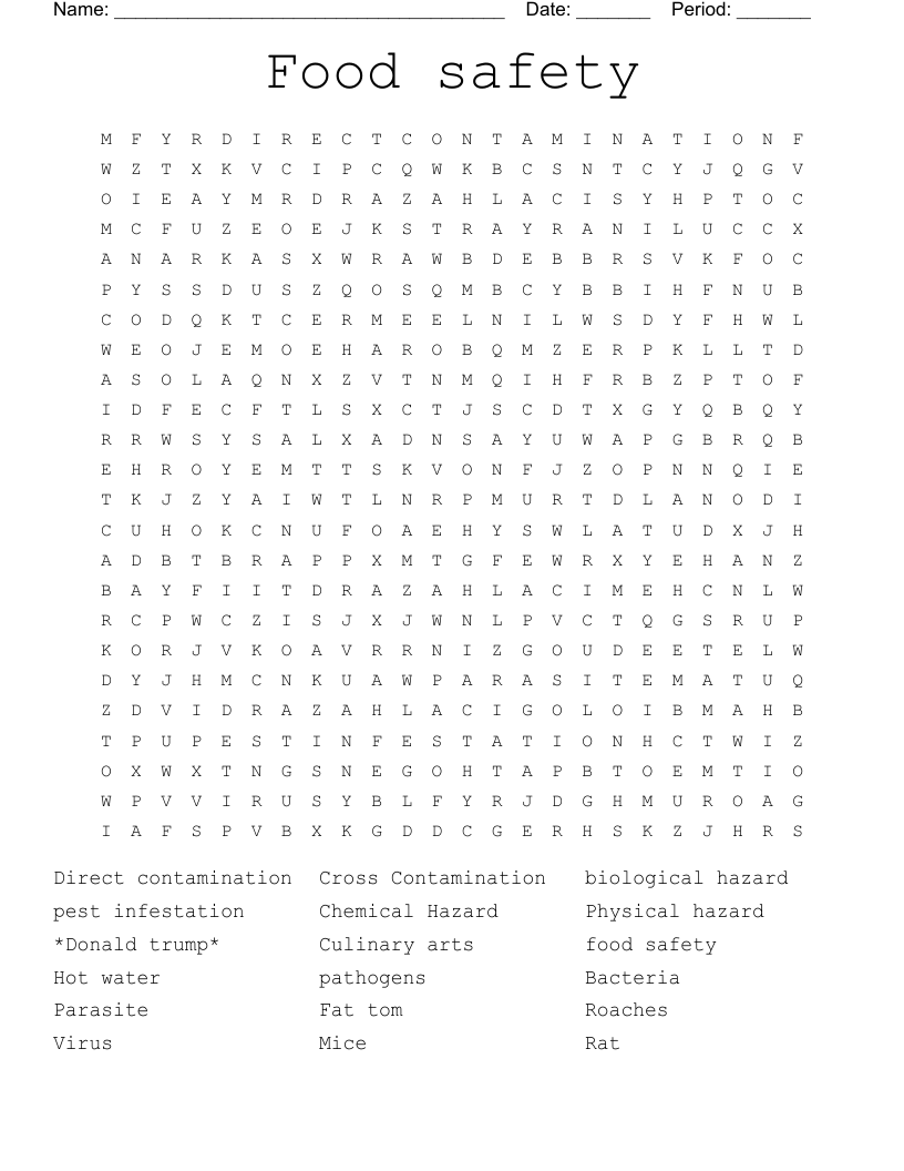 Food Safety Word Search WordMint Food Safety Word Search WordMint
